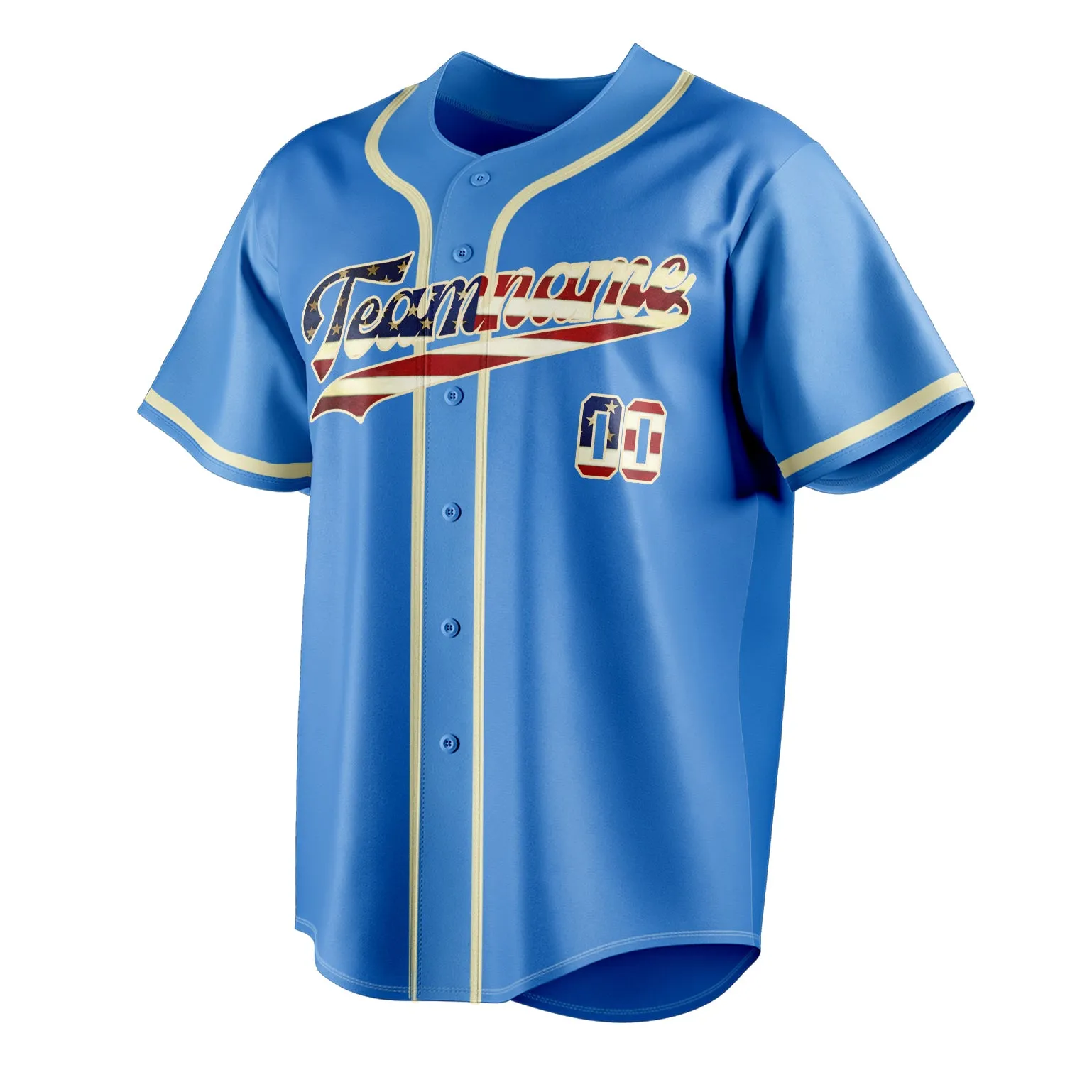 Custom Electric Blue & Cream Vintage USA Flag Fan Baseball Jersey sold by Tailorly product image thumbnail 3