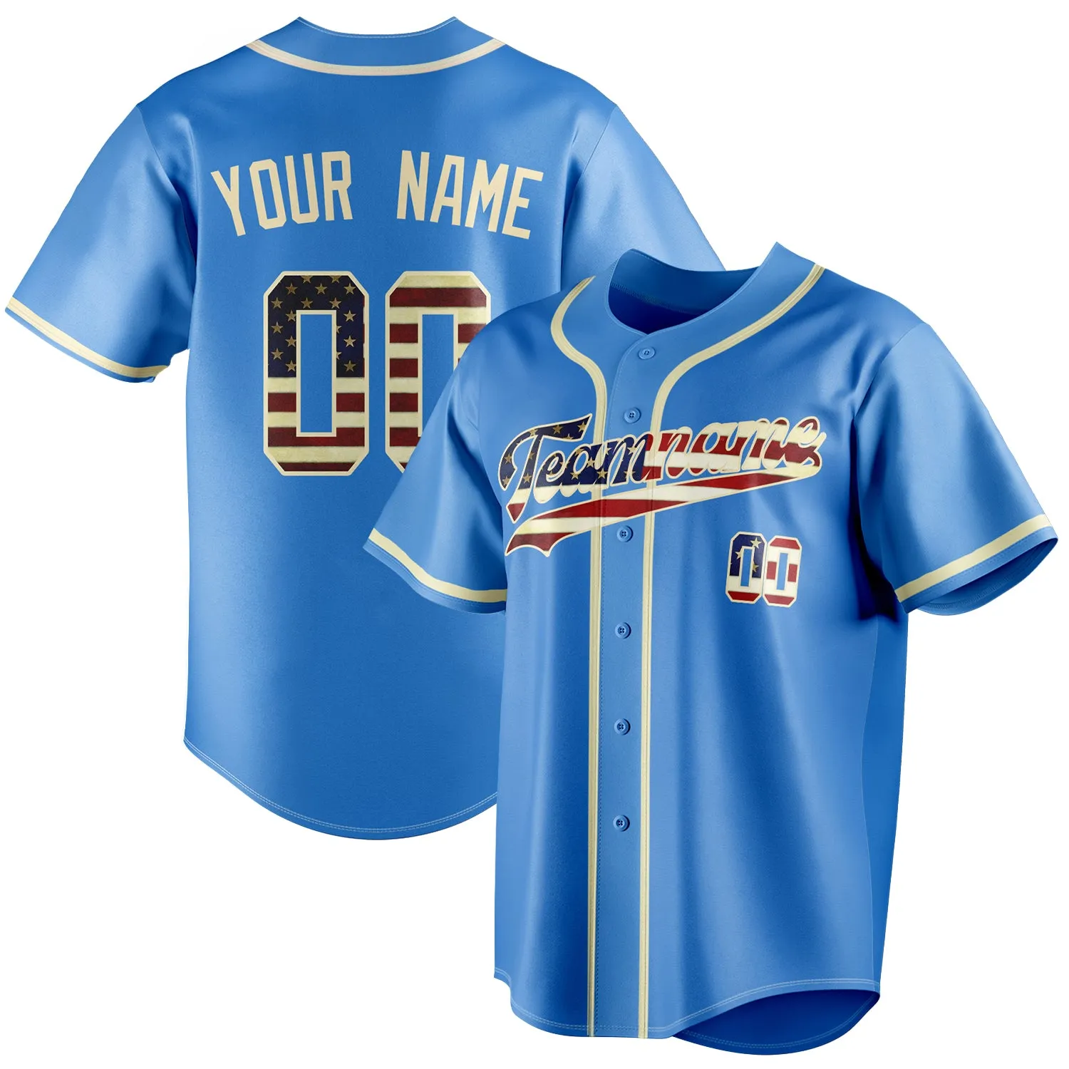 Custom Electric Blue & Cream Vintage USA Flag Fan Baseball Jersey sold by Tailorly