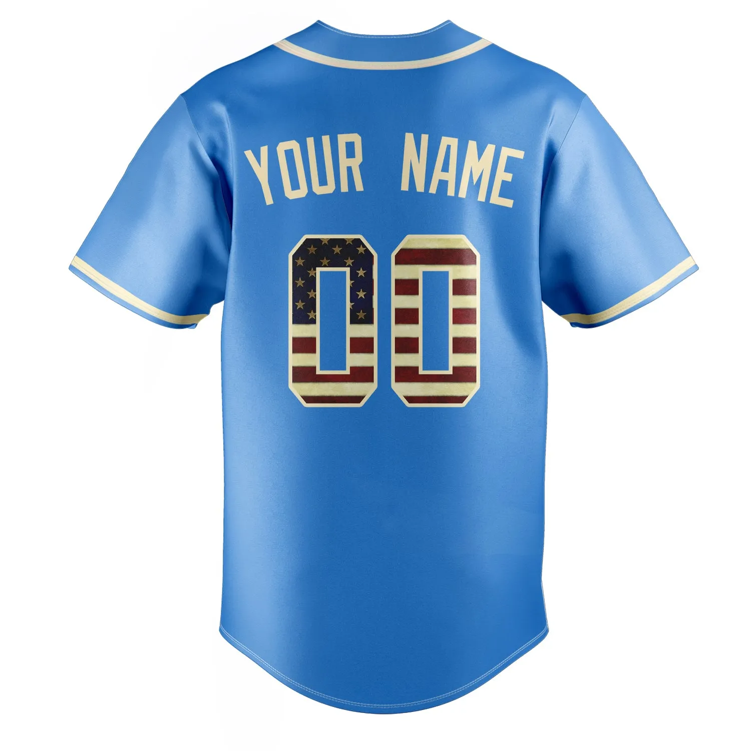Custom Electric Blue & Cream Vintage USA Flag Fan Baseball Jersey sold by Tailorly product image thumbnail 4
