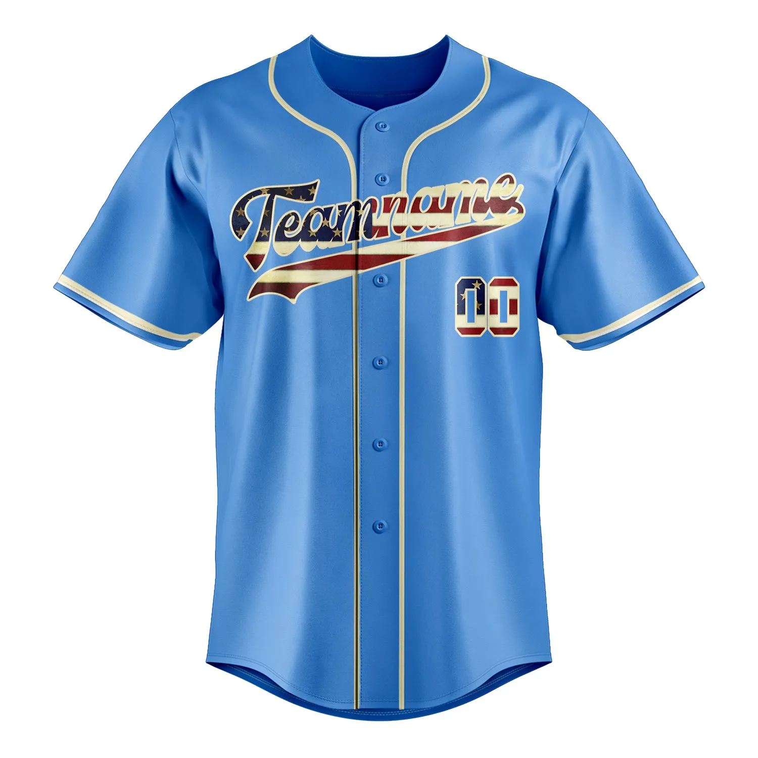 Custom Electric Blue & Cream Vintage USA Flag Fan Baseball Jersey sold by Tailorly product image thumbnail 2