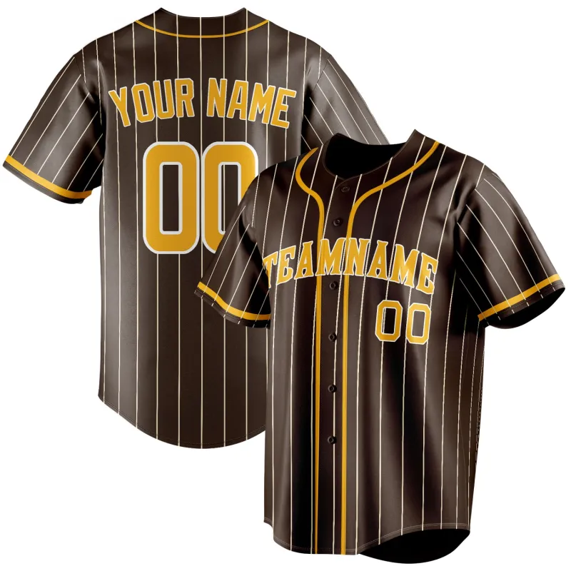 Custom Brown & Yellow Cream Pinstripe Fan Baseball Jersey made by Tailorly