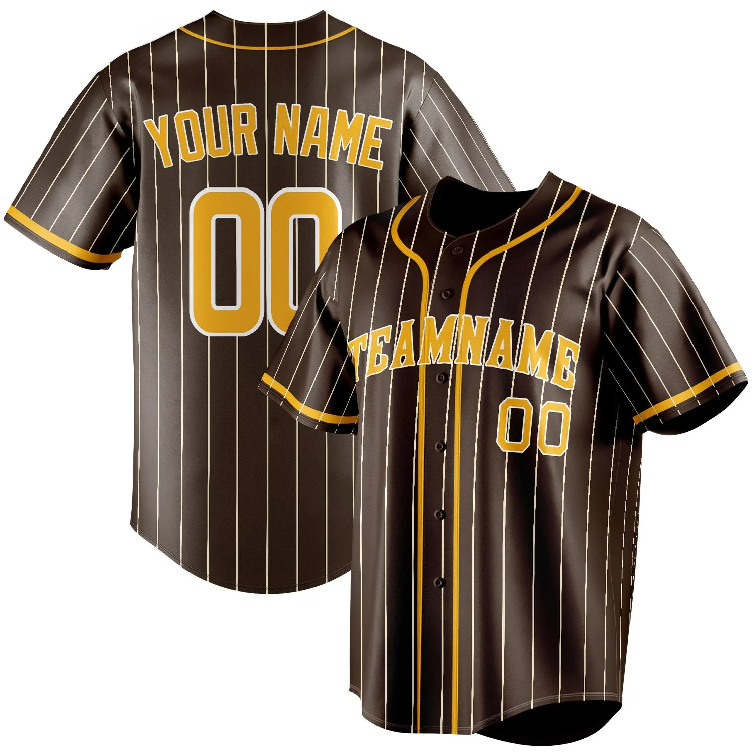 Custom Brown & Yellow Cream Pinstripe Fan Baseball Jersey sold by Tailorly