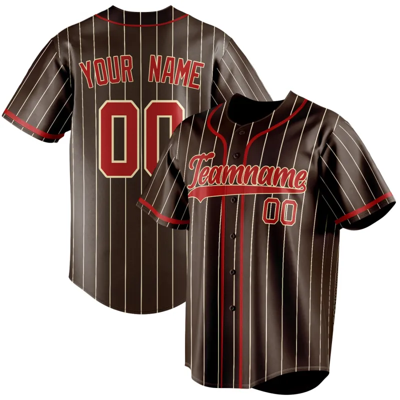 Custom Brown & Red Cream Pinstripe Fan Baseball Jersey sold by Tailorly