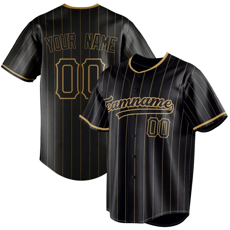 Custom Black & Old Gold Old Gold Pinstripe Fan Baseball Jersey sold by Tailorly