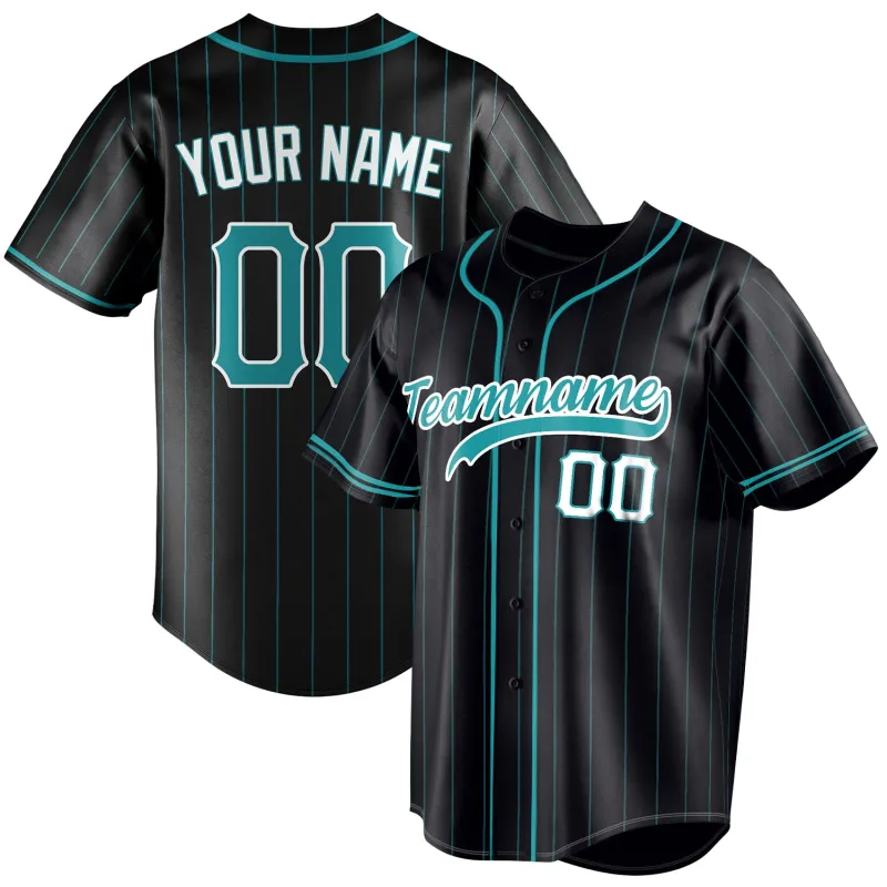 Custom Black & Aqua Aqua Pinstripe Fan Baseball Jersey sold by Tailorly