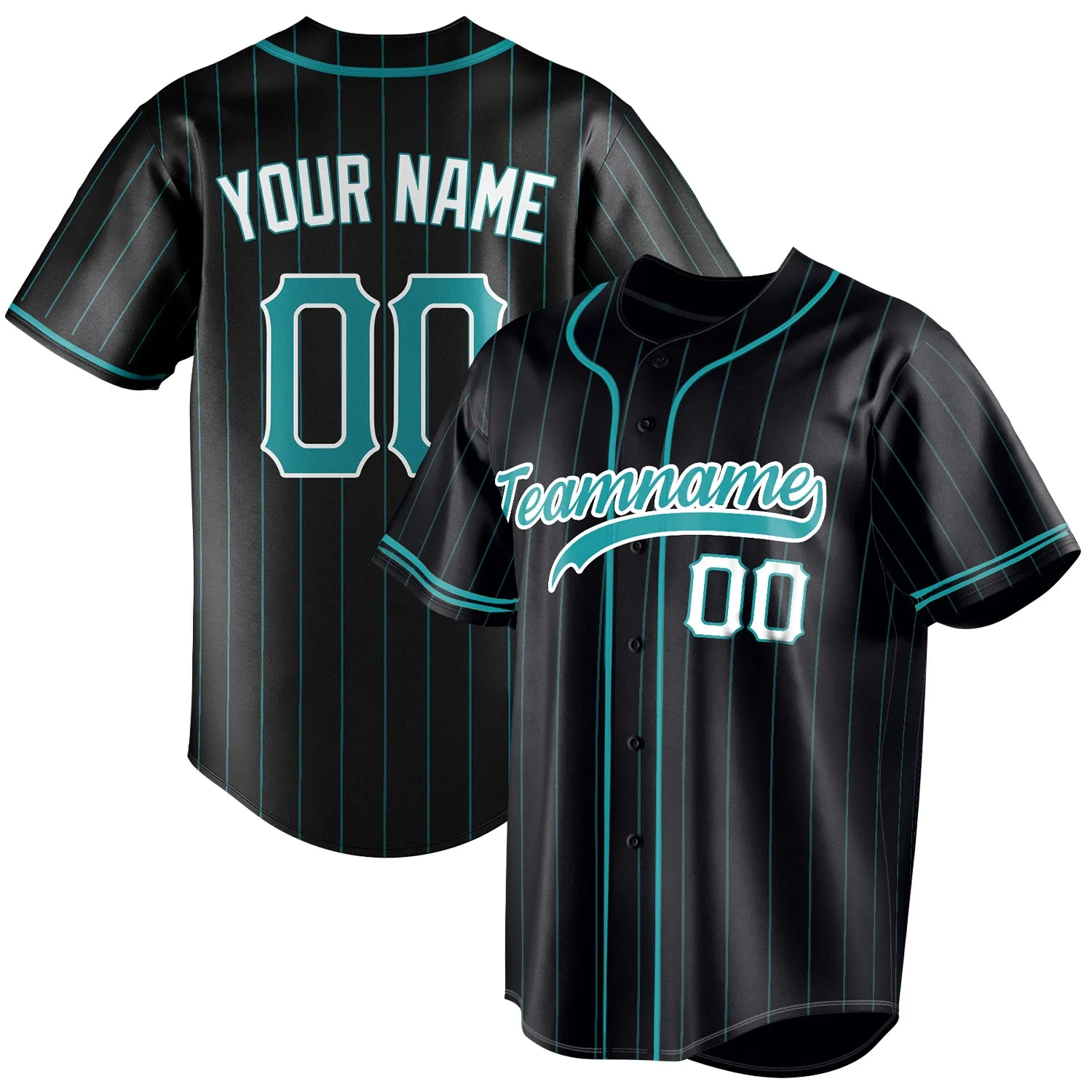 Custom Black & Aqua Aqua Pinstripe Fan Baseball Jersey sold by Tailorly