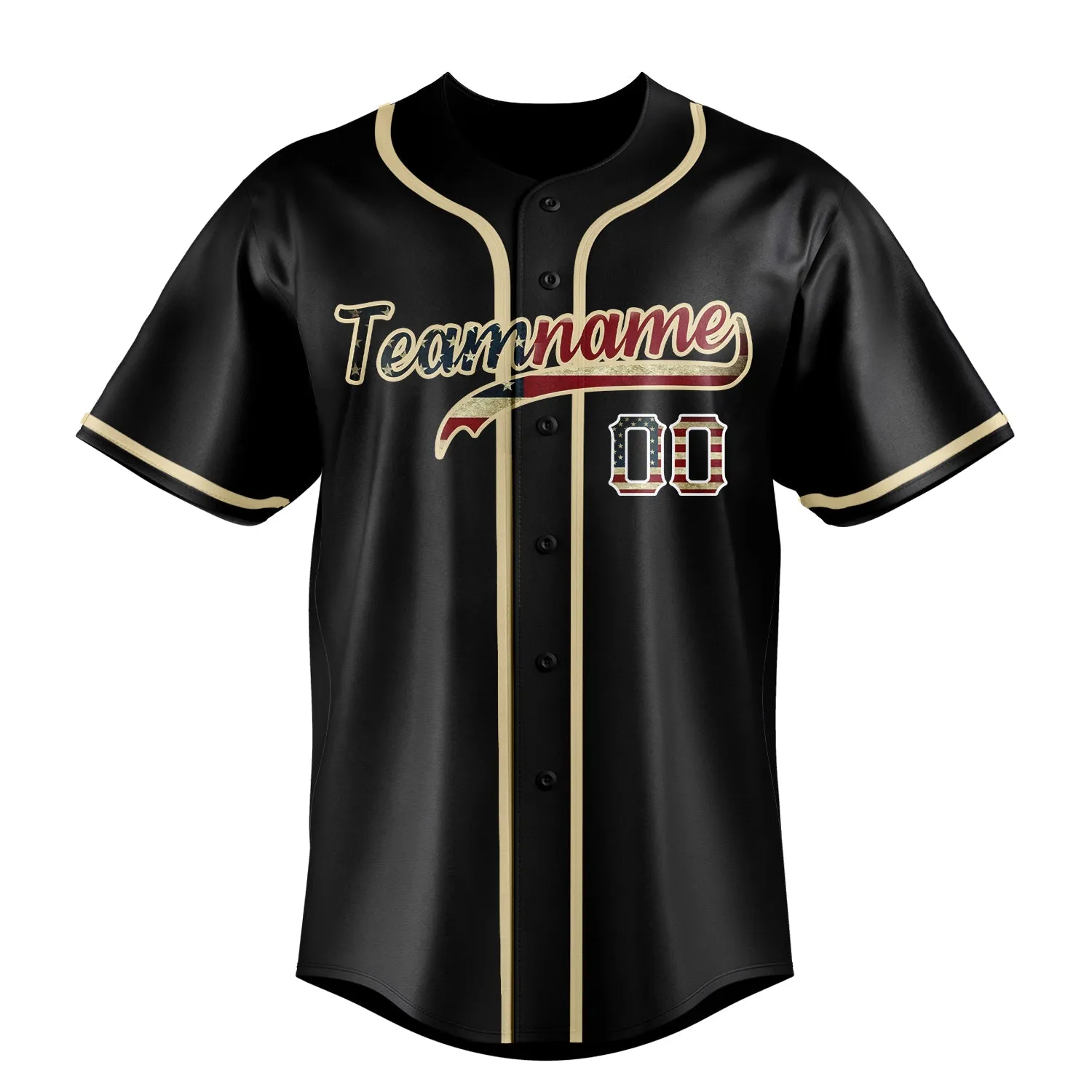 Custom Black & Cream Vintage USA Flag Fan Baseball Jersey sold by Tailorly product image thumbnail 2