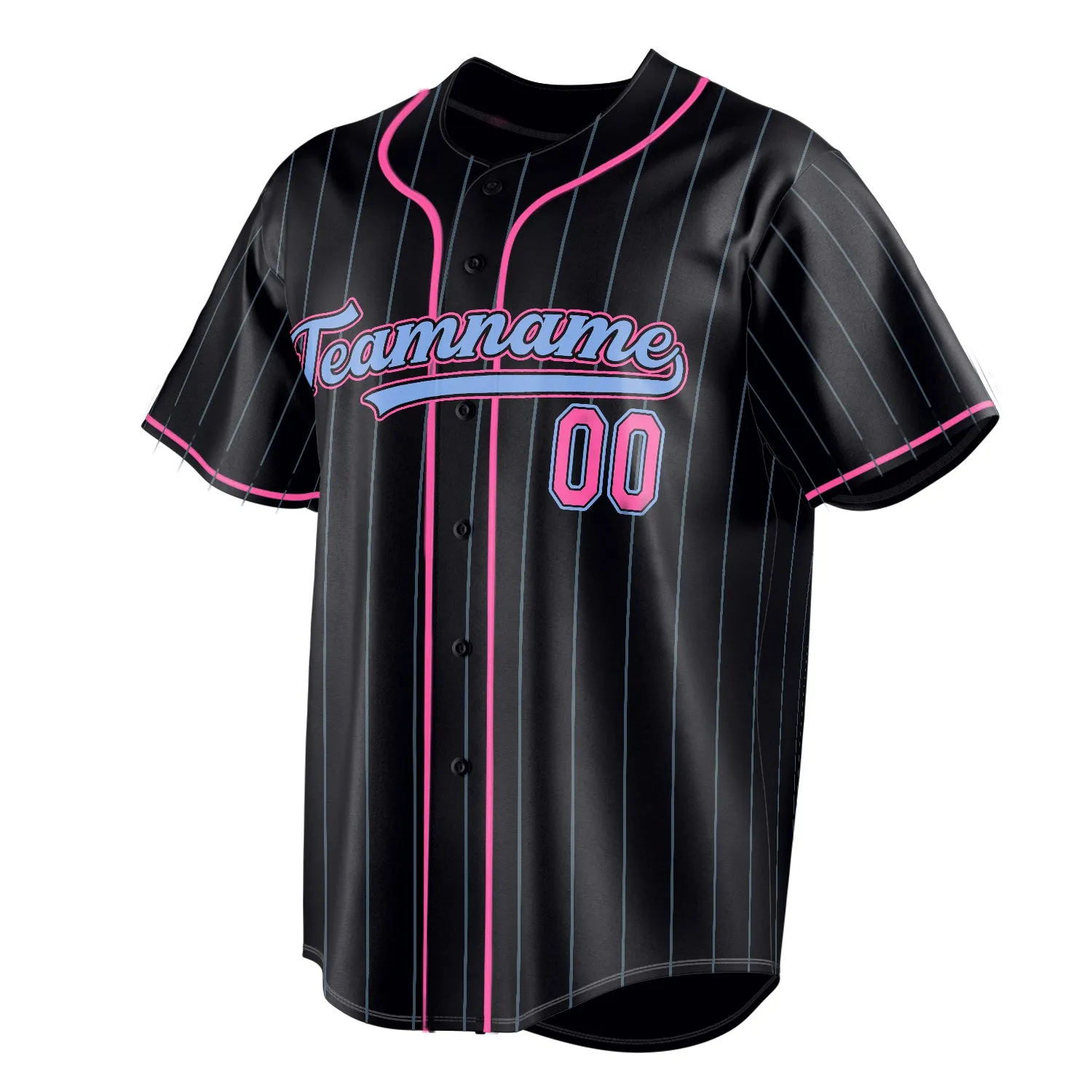 Custom Black & Pink Ligeht Blue Pinstripe Fan Baseball Jersey sold by Tailorly product image thumbnail 3