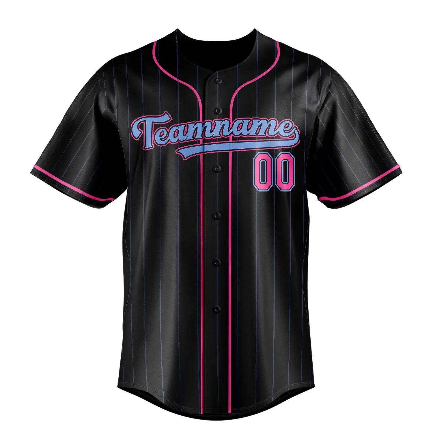 Custom Black & Pink Ligeht Blue Pinstripe Fan Baseball Jersey sold by Tailorly product image thumbnail 2
