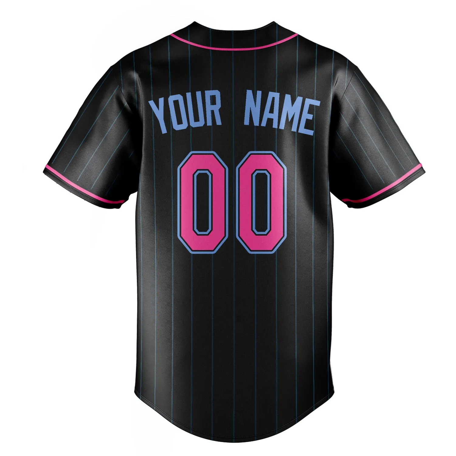 Custom Black & Pink Ligeht Blue Pinstripe Fan Baseball Jersey sold by Tailorly product image thumbnail 4