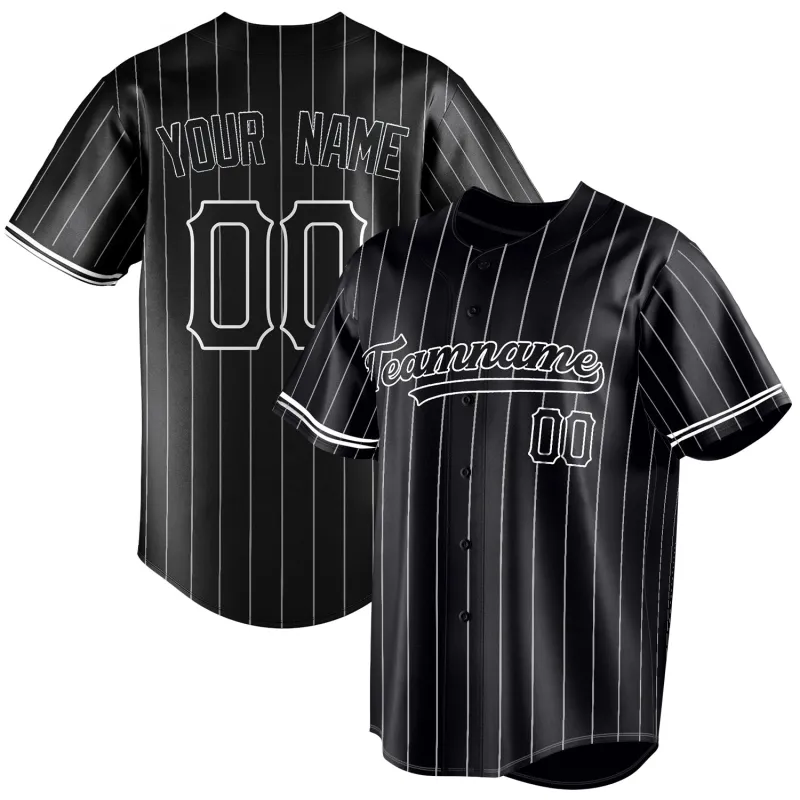 Custom Black & White White Pinstripe Fan Baseball Jersey sold by Tailorly
