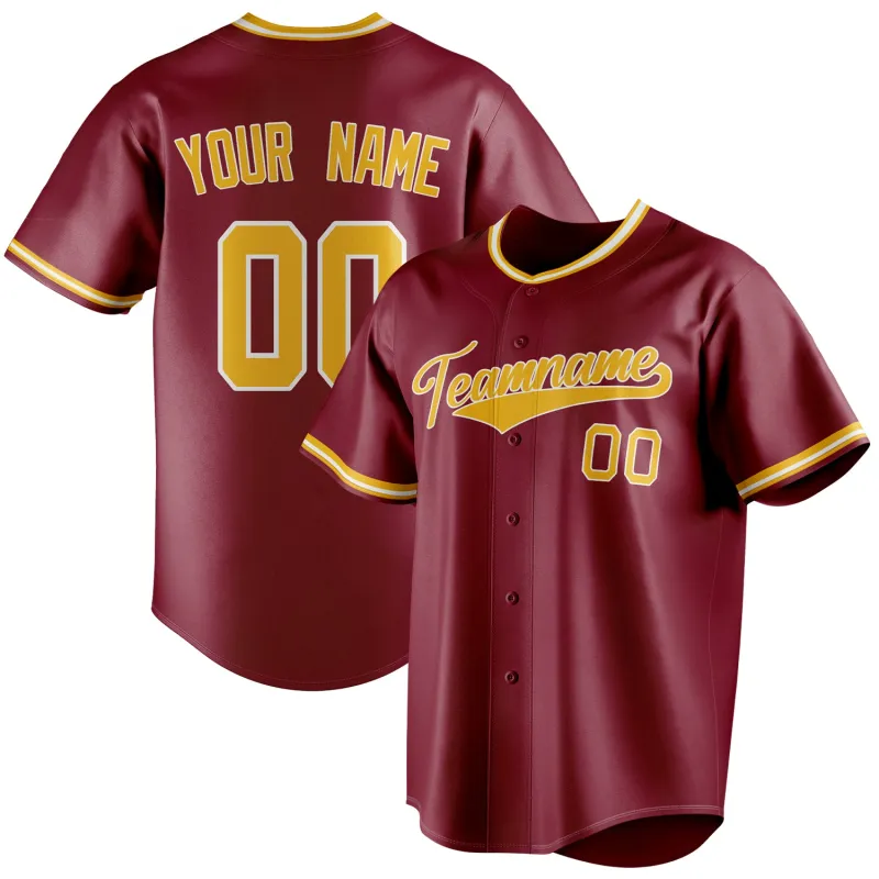 Custom Crimson & Gold Color Fan Baseball Jersey made by Tailorly