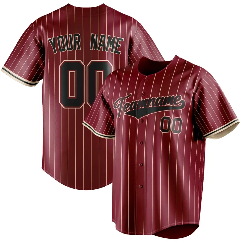 Custom Crimson & Black Cream Pinstripe Fan Baseball Jersey sold by Tailorly