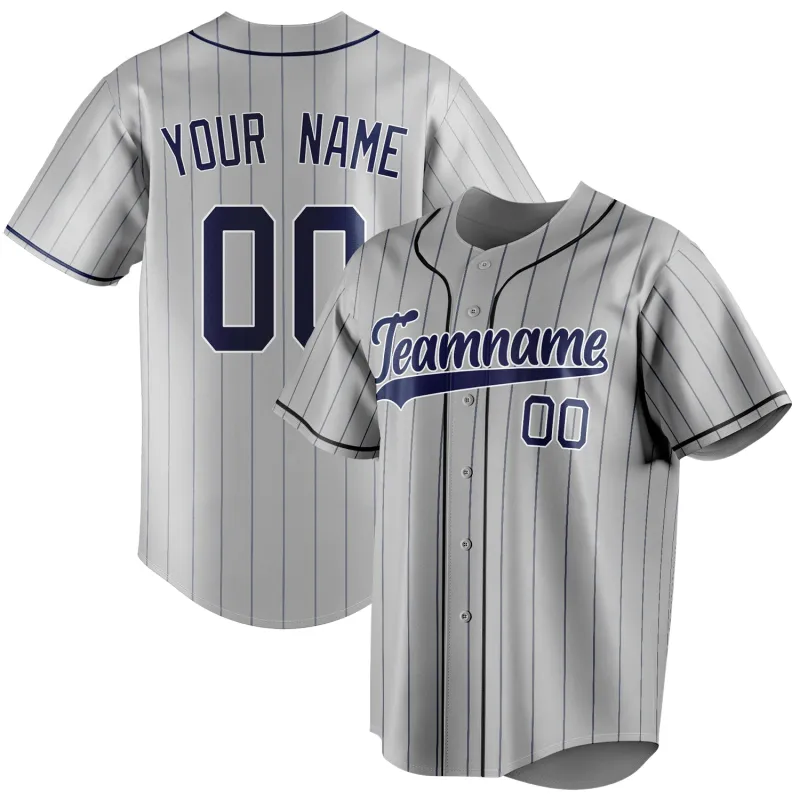 Custom Gray & Navy Navy Pinstripe Fan Baseball Jersey sold by Tailorly
