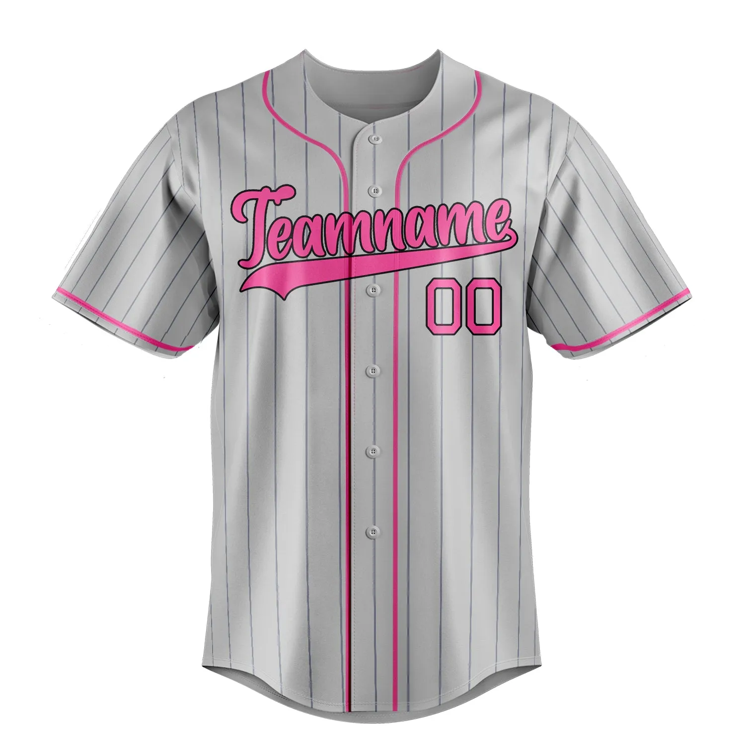 Custom Gray & Pink Black Pinstripe Fan Baseball Jersey sold by Tailorly product image thumbnail 2