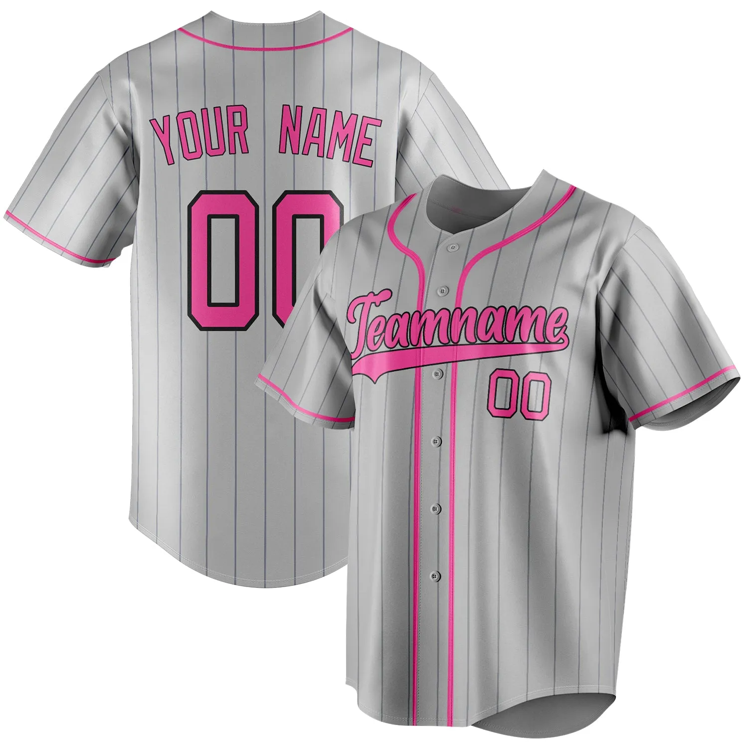 Custom Gray & Pink Black Pinstripe Fan Baseball Jersey sold by Tailorly