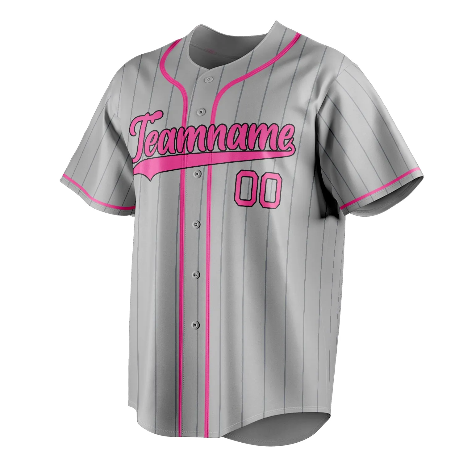 Custom Gray & Pink Black Pinstripe Fan Baseball Jersey sold by Tailorly product image thumbnail 3