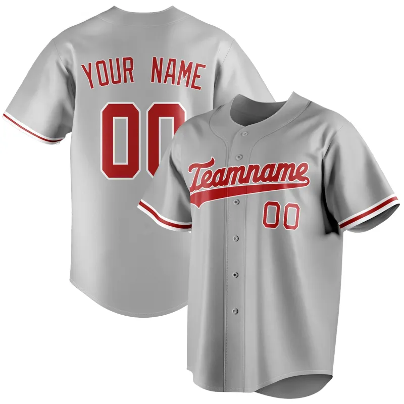Custom Gray & Red Color Fan Baseball Jersey made by Tailorly