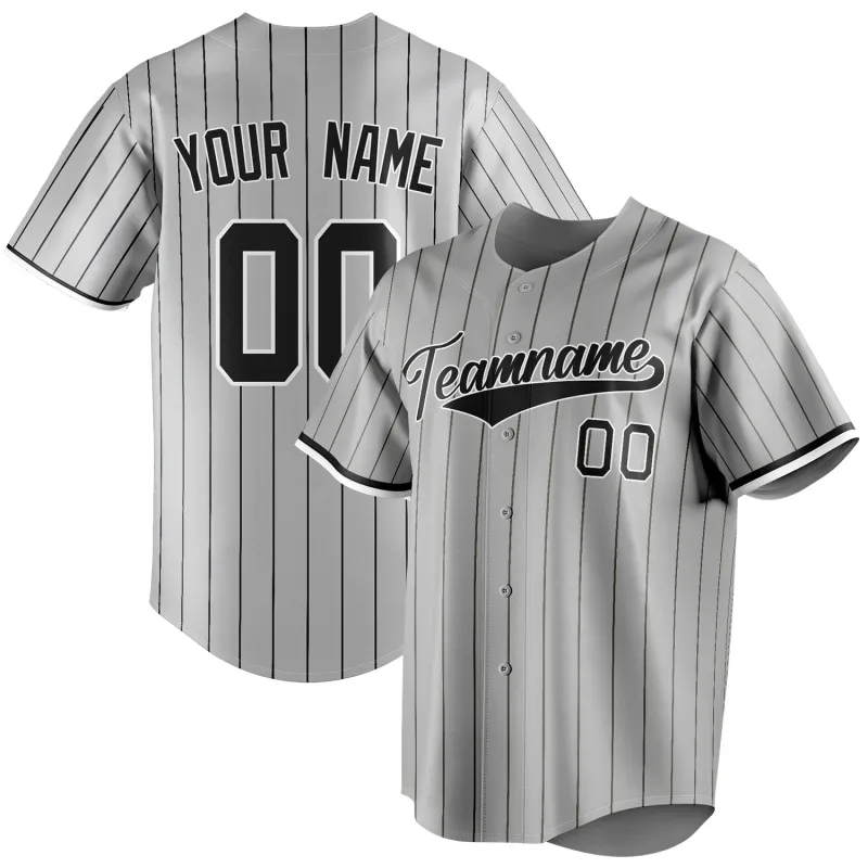 Custom Gray & Black Black Pinstripe Fan Baseball Jersey sold by Tailorly