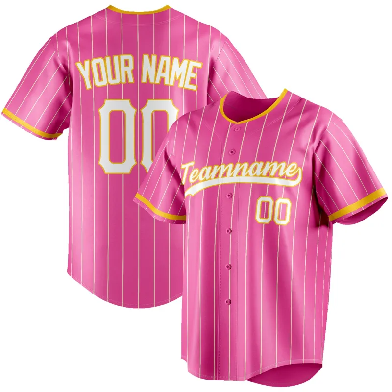 Custom Pink & White Cream Pinstripe Fan Baseball Jersey sold by Tailorly
