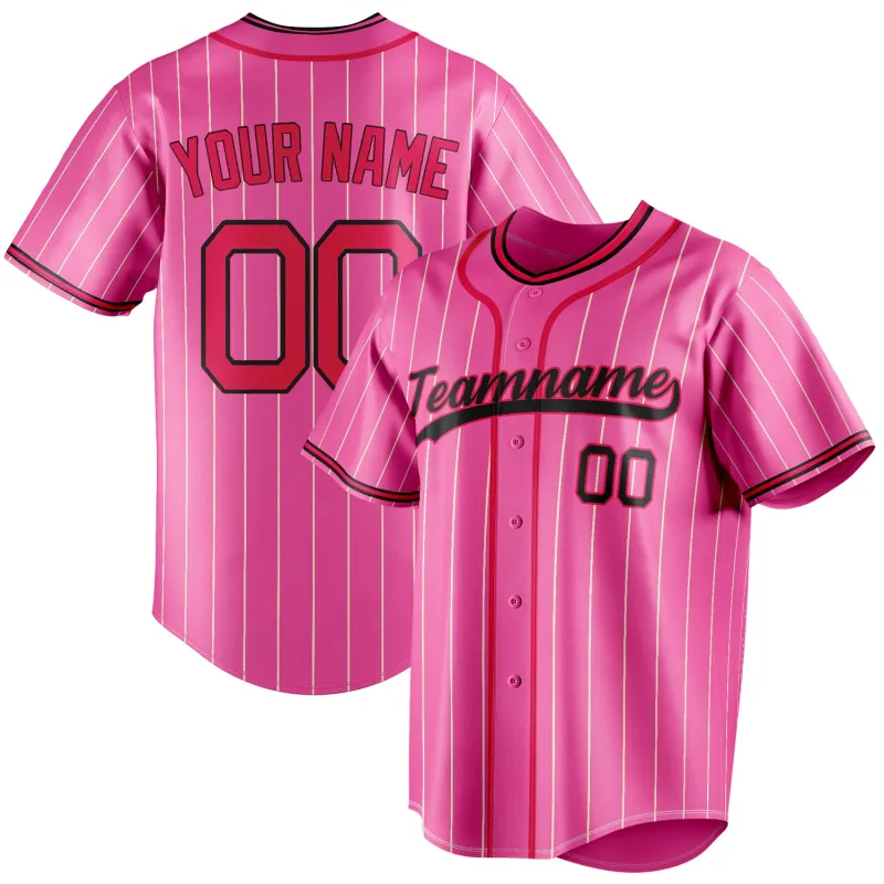 Custom Pink & Red Cream Pinstripe Fan Baseball Jersey sold by Tailorly