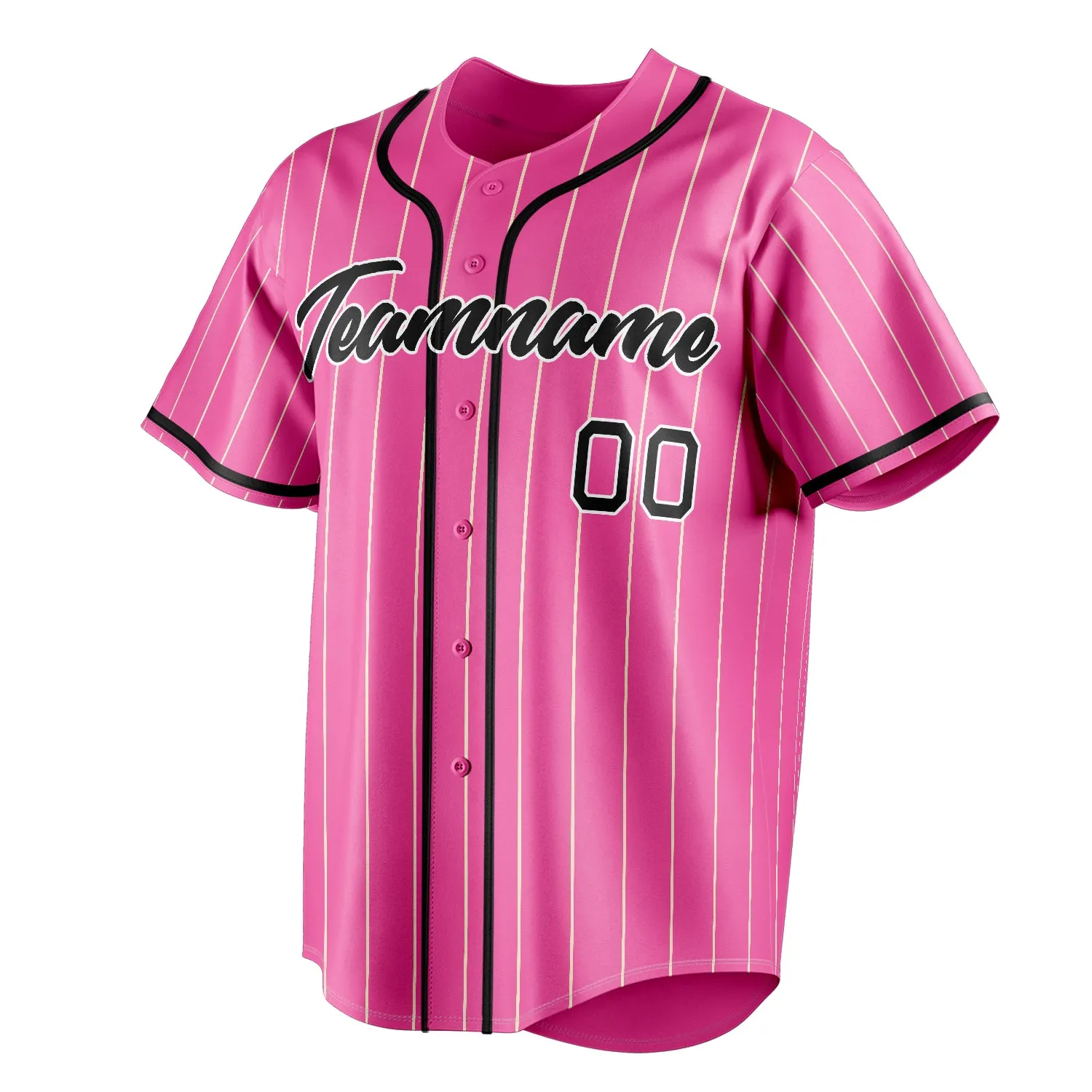 Custom Pink & Black Cream Pinstripe Fan Baseball Jersey sold by Tailorly product image thumbnail 3