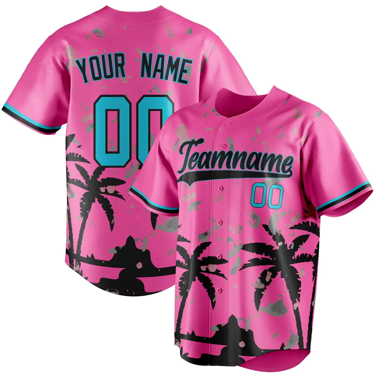 Custom Pink & Black 3D Miami Palm Trees Fan Baseball Jersey sold by Tailorly