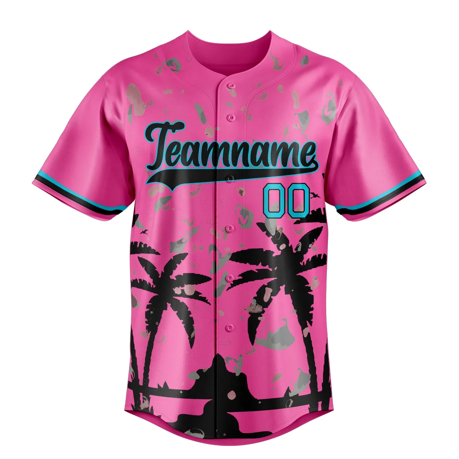Custom Pink & Black 3D Miami Palm Trees Fan Baseball Jersey sold by Tailorly product image thumbnail 2