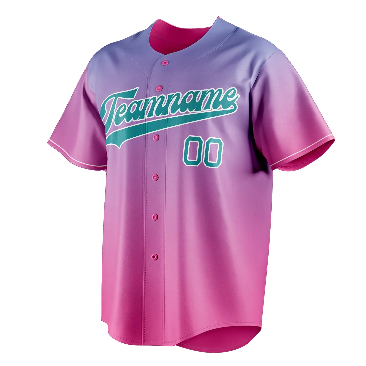 Custom Pink & Teal Pink Blue Gradient Fan Baseball Jersey sold by Tailorly product image thumbnail 3