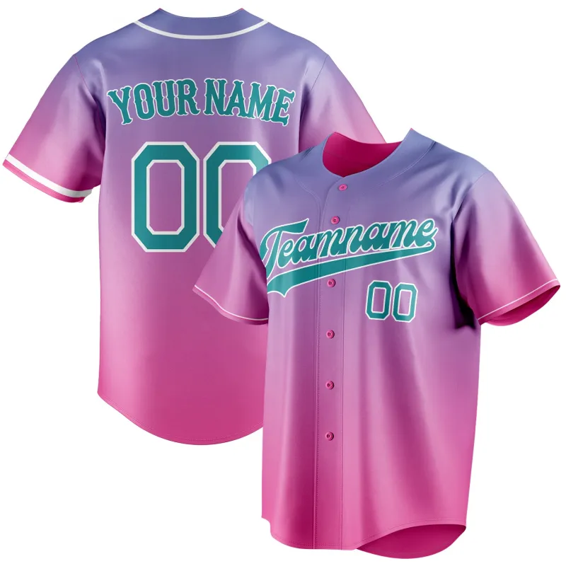 Custom Pink & Teal Pink Blue Gradient Fan Baseball Jersey sold by Tailorly