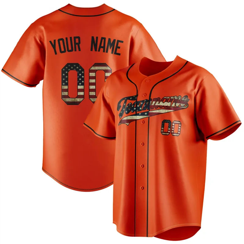 Custom Orange & Black Vintage USA Flag Fan Baseball Jersey sold by Tailorly