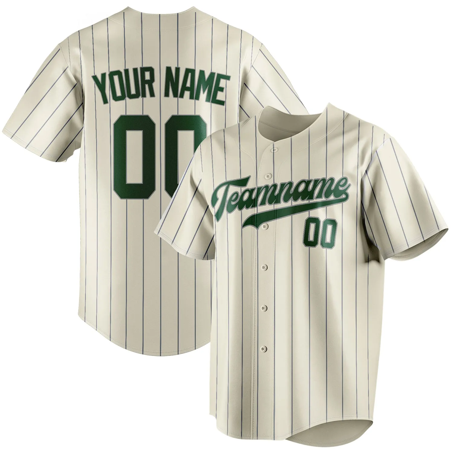 Custom Cream & Green Gray Pinstripe Fan Baseball Jersey sold by Tailorly