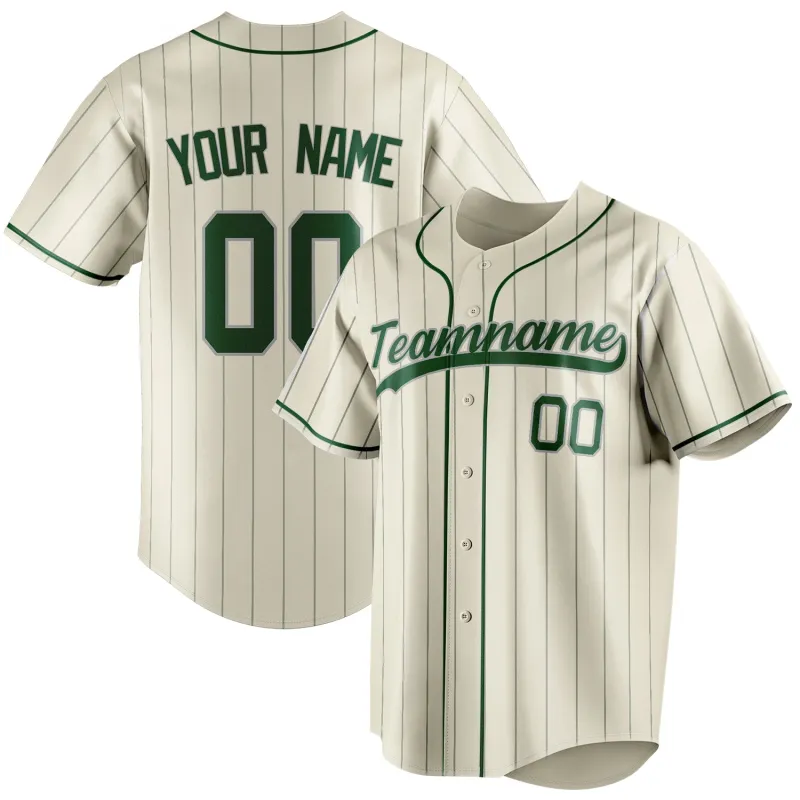 Custom Cream & Green Gray Pinstripe Fan Baseball Jersey sold by Tailorly
