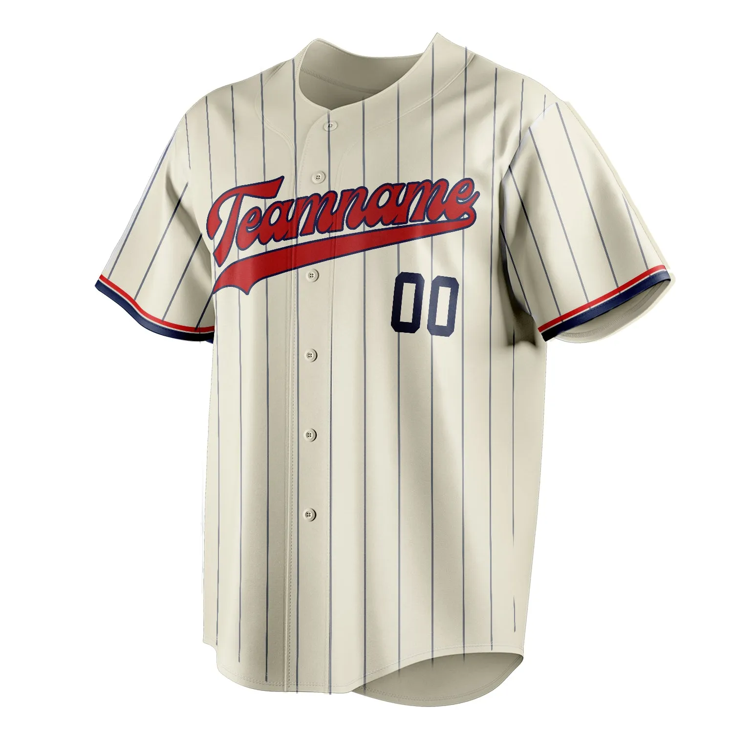 Custom Cream & Red Navy Pinstripe Fan Baseball Jersey sold by Tailorly product image thumbnail 3