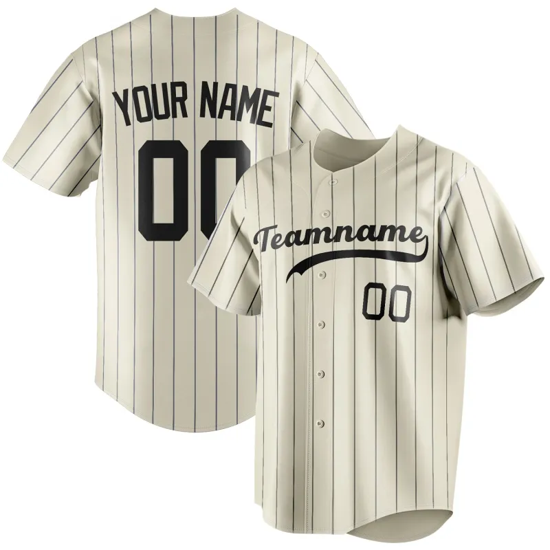Custom Cream & Black Black Pinstripe Fan Baseball Jersey sold by Tailorly