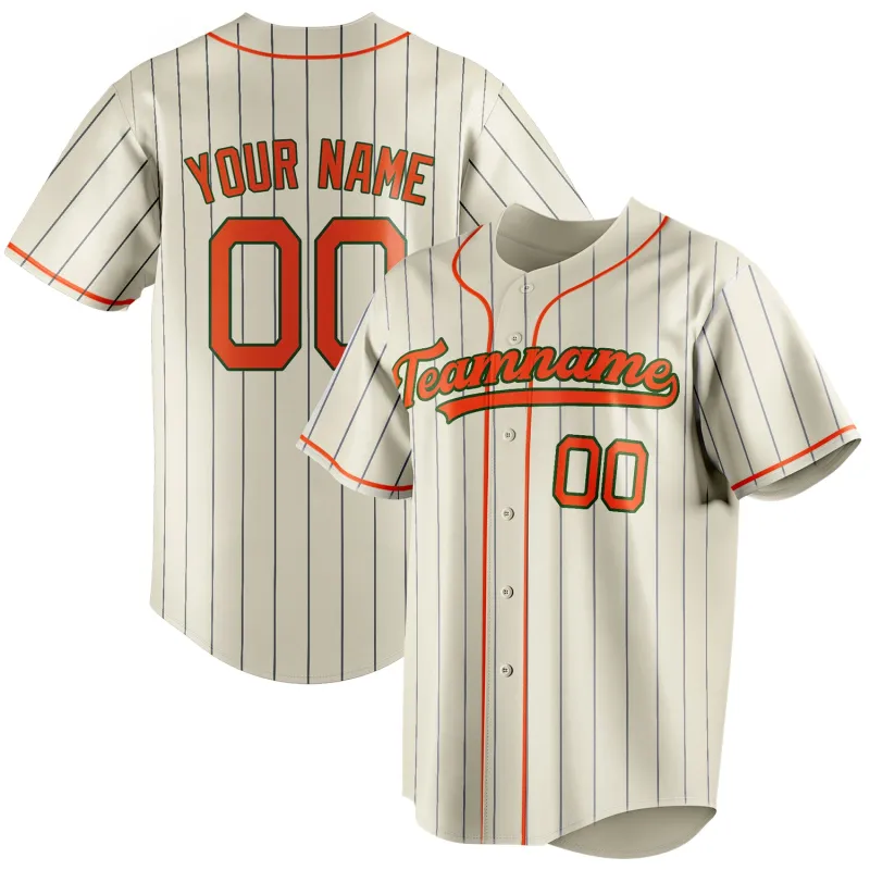 Custom Cream & Orange Navy Pinstripe Fan Baseball Jersey sold by Tailorly