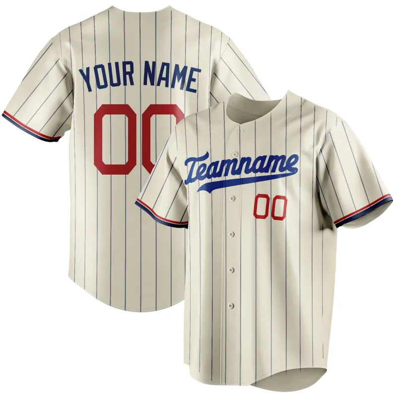 Custom Cream & Royal Navy Pinstripe Fan Baseball Jersey sold by Tailorly