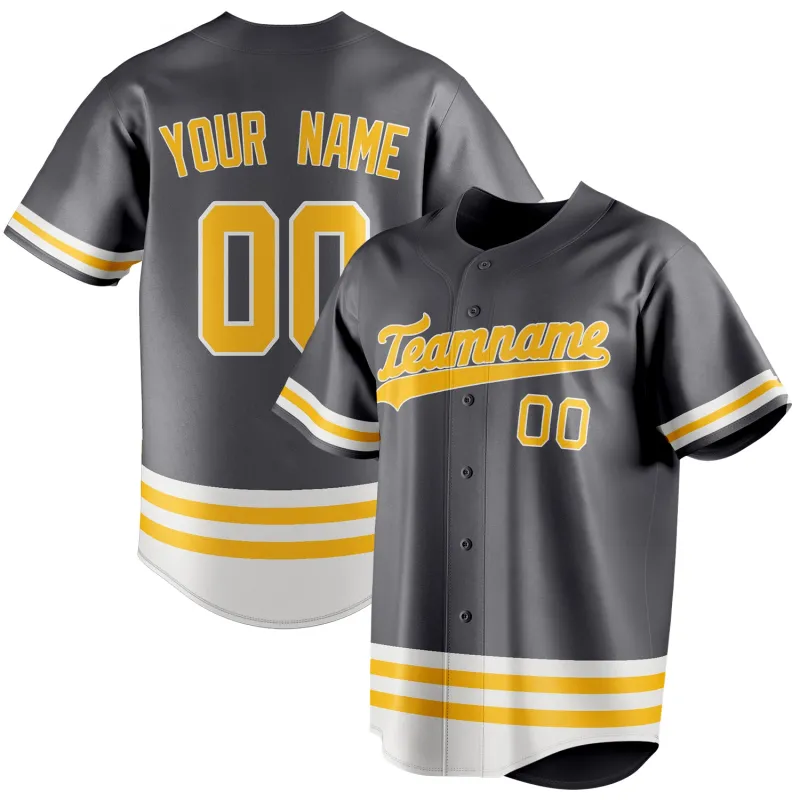 Custom Steel Gray & Gold Double Stripe Fan Baseball Jersey sold by Tailorly