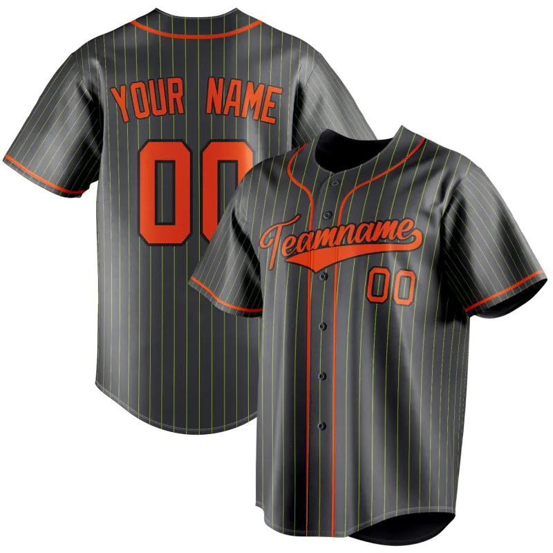 Custom Steel Gray & Orange Neon Green Pinstripe Fan Baseball Jersey sold by Tailorly