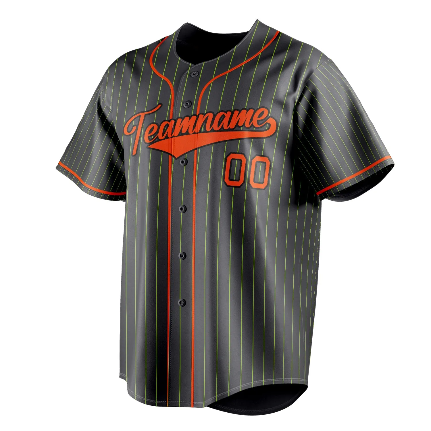 Custom Steel Gray & Orange Neon Green Pinstripe Fan Baseball Jersey sold by Tailorly product image thumbnail 3