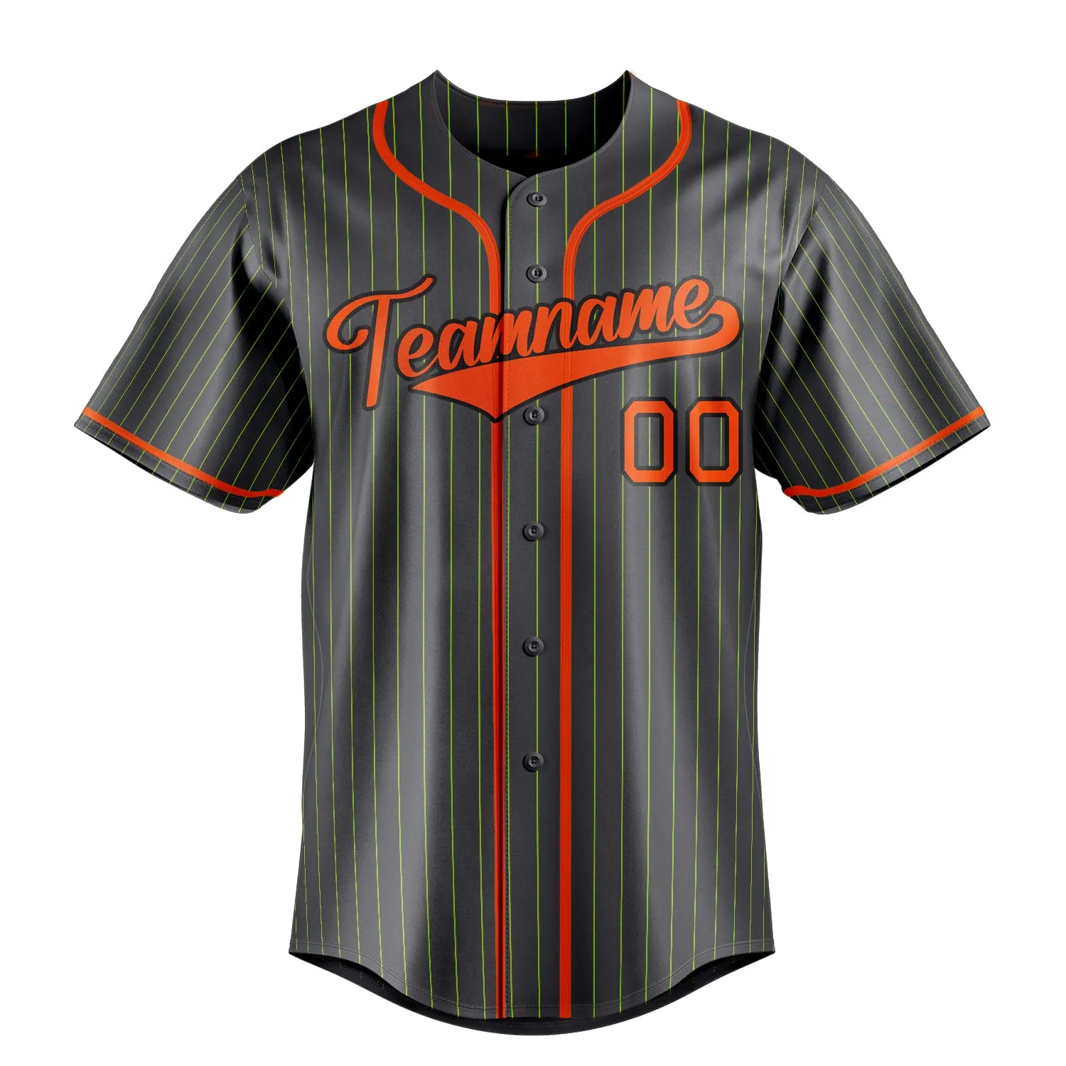 Custom Steel Gray & Orange Neon Green Pinstripe Fan Baseball Jersey sold by Tailorly product image thumbnail 2