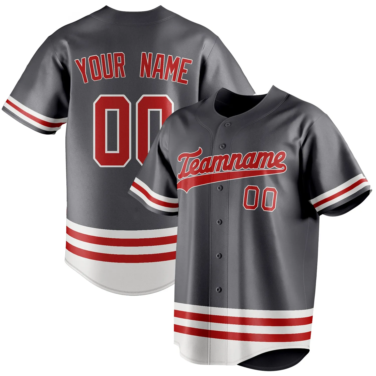 Custom Steel Gray & Red Double Stripe Fan Baseball Jersey sold by Tailorly