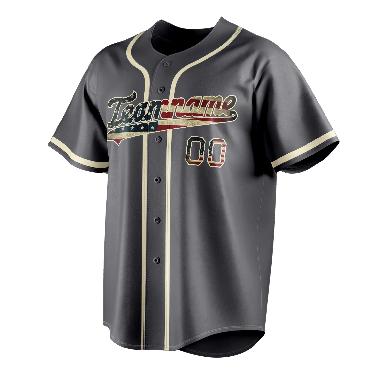 Custom Steel Gray & Cream Vintage USA Flag Fan Baseball Jersey sold by Tailorly product image thumbnail 3