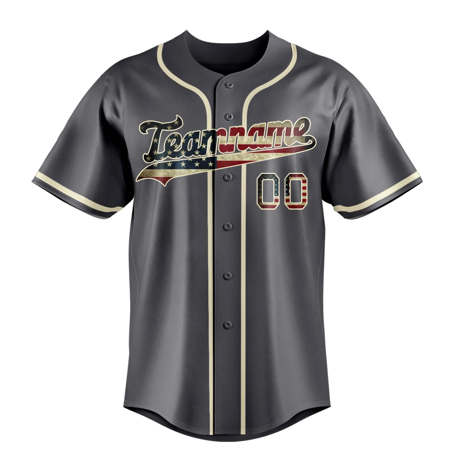 Custom Steel Gray & Cream Vintage USA Flag Fan Baseball Jersey sold by Tailorly product image thumbnail 2