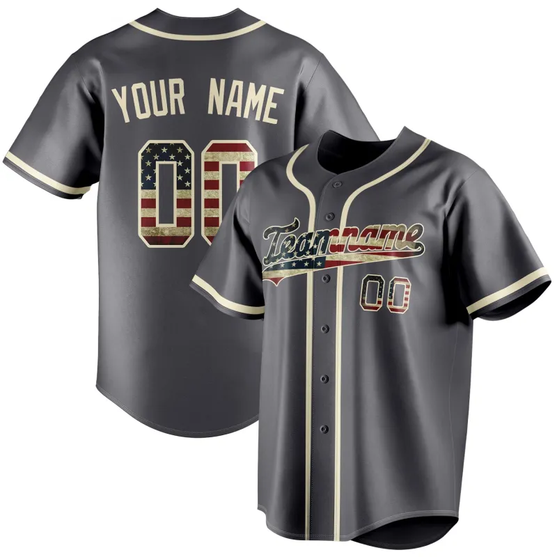 Custom Steel Gray & Cream Vintage USA Flag Fan Baseball Jersey sold by Tailorly