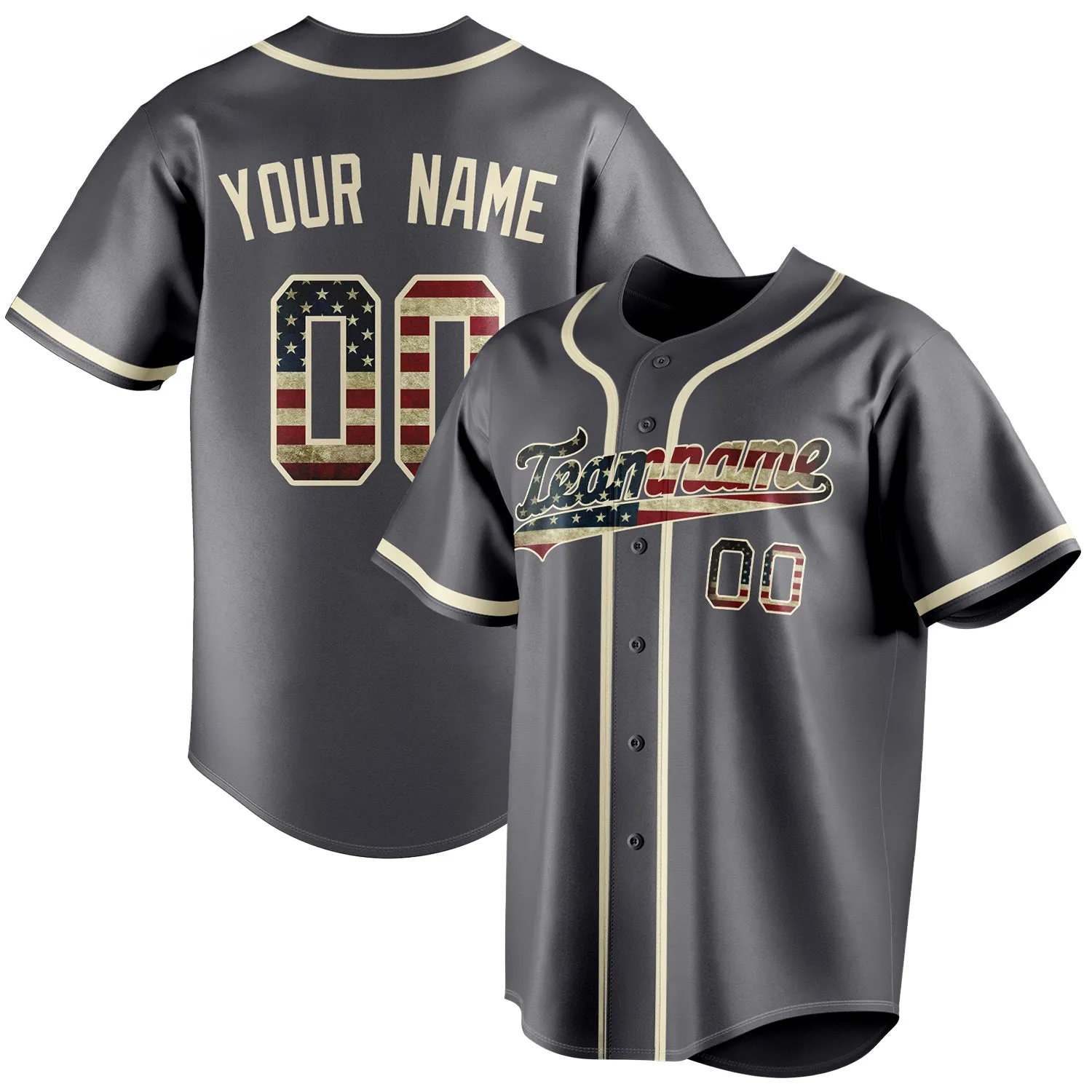 Custom Steel Gray & Cream Vintage USA Flag Fan Baseball Jersey sold by Tailorly