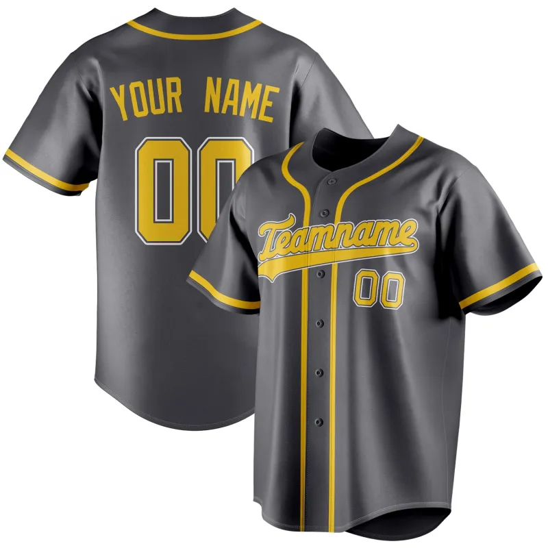 Custom Steel Gray & Gold Color Fan Baseball Jersey made by Tailorly