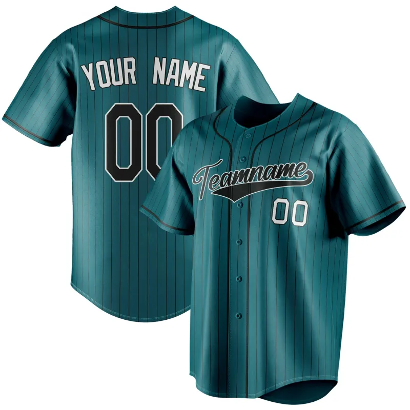 Custom Teal & Black Black Pinstripe Fan Baseball Jersey sold by Tailorly