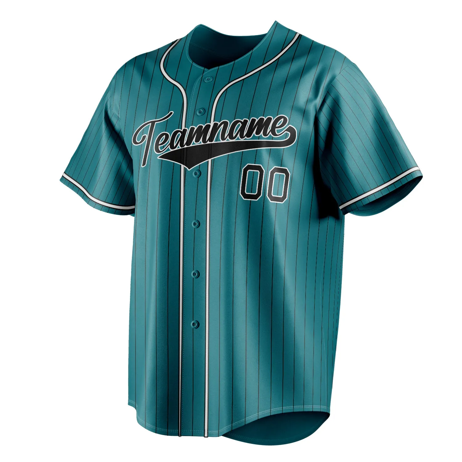 Custom Teal & Black Black Pinstripe Fan Baseball Jersey sold by Tailorly product image thumbnail 3