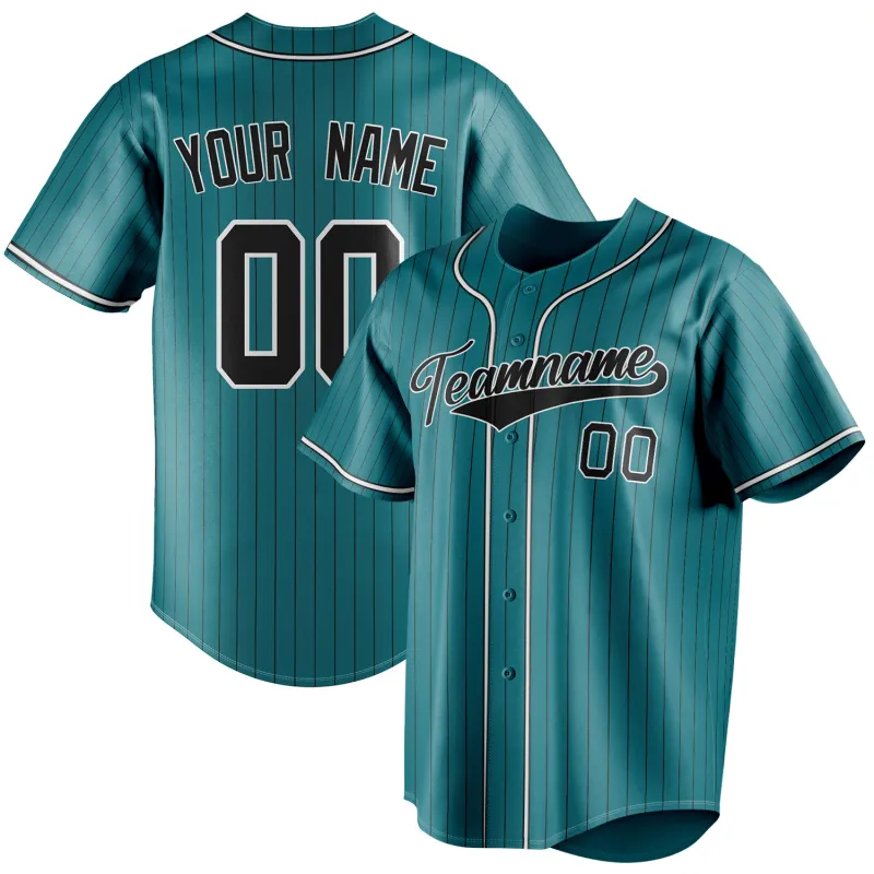 Custom Teal & Black Black Pinstripe Fan Baseball Jersey sold by Tailorly
